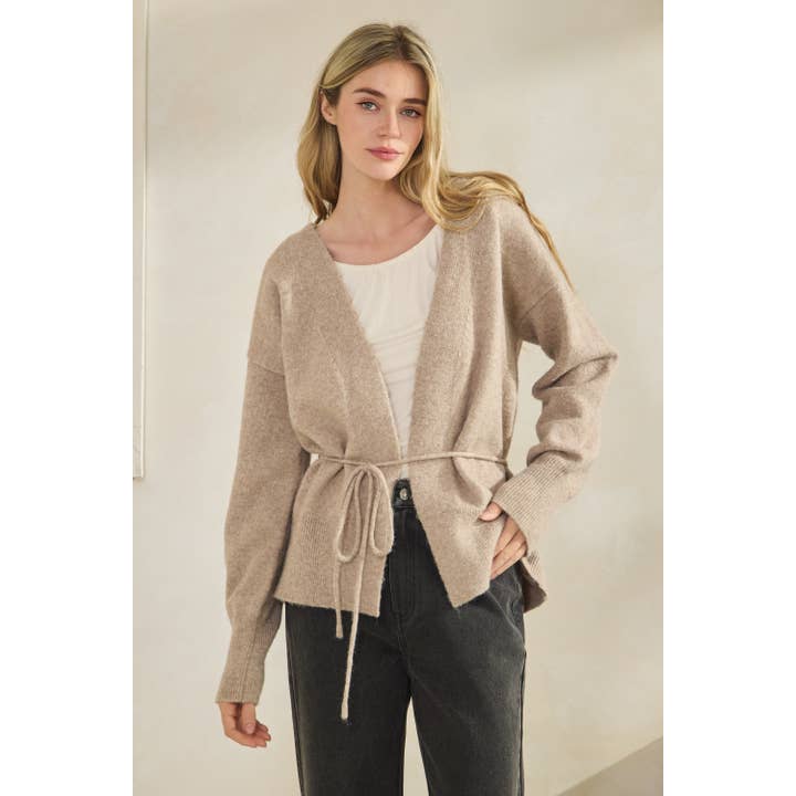 Cardigan de Malha Suave com Cinto na Cintura por atacado de Honey Mango