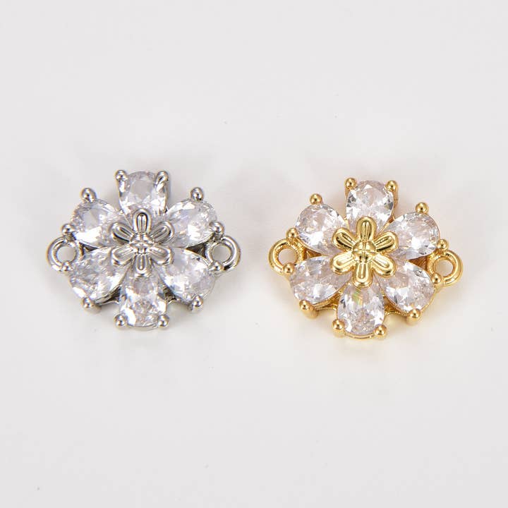 Micro Pave Floral Design Gold Filled Charm Connector CN007 for wholesale by Beads Creation