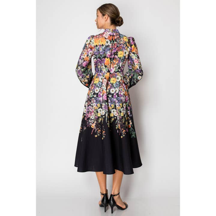 INA - Wholesale Dress - Women's - Long Puff Sleeve Floral Print Midi Dress