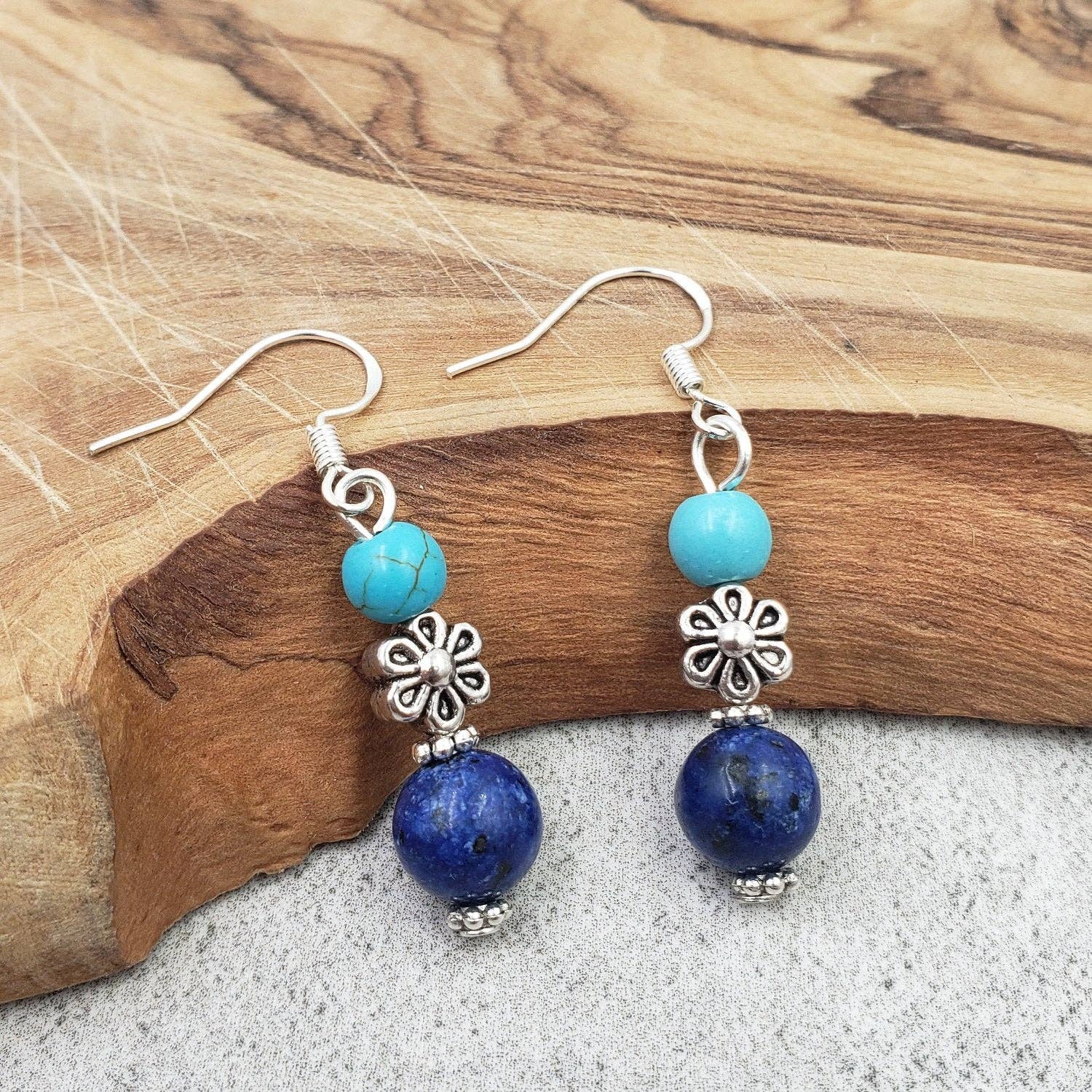 BESHEEK JEWELRY - Wholesale Dangle Earrings - Sterling Silver Turquoise & Lapis Lazuli Dangle Earrings1