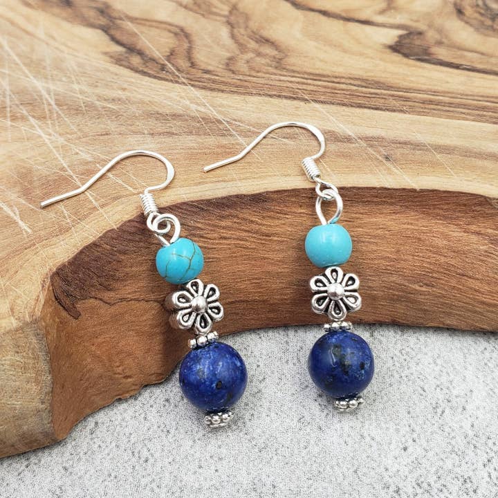 BESHEEK JEWELRY - Wholesale Dangle Earrings - Sterling Silver Turquoise & Lapis Lazuli Dangle Earrings1