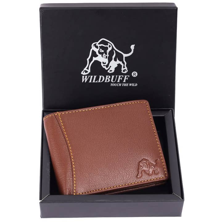 Cartera de cuero marrón para hombre WILDBUFF con solapa superior, cartera atemporal para el día a día, lista para regalar. para venta al por mayor de SPORTGIFTZ