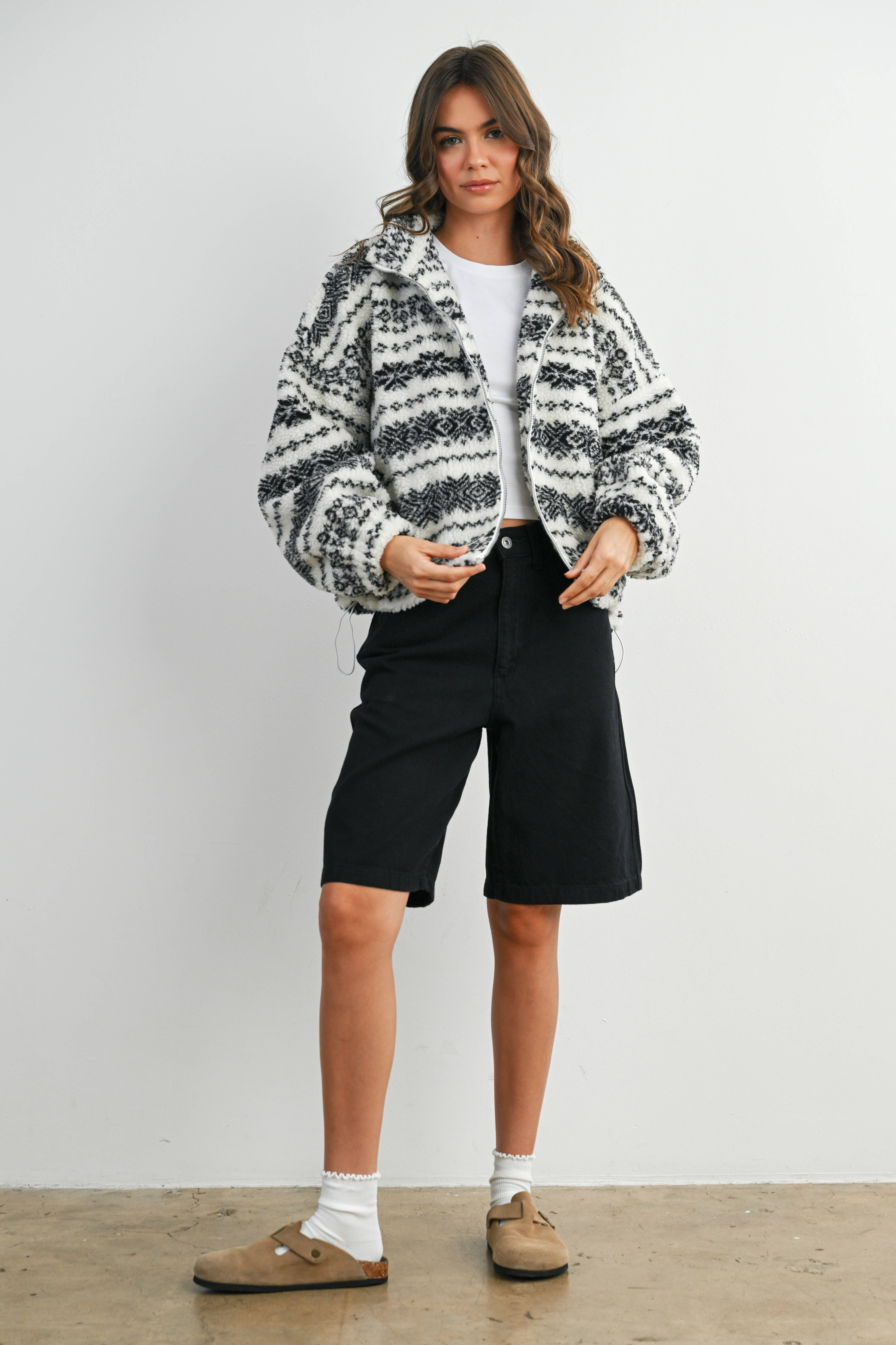 BUTTERMELON - Wholesale Jacket - Women's - Fuzzy Fleece Zip-Front Patterned Jacket - BMJ780728