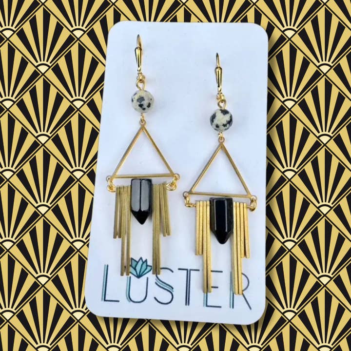 Art Deco Style Statement Earrings | Brass Stone Earrings for wholesale by LUSTER