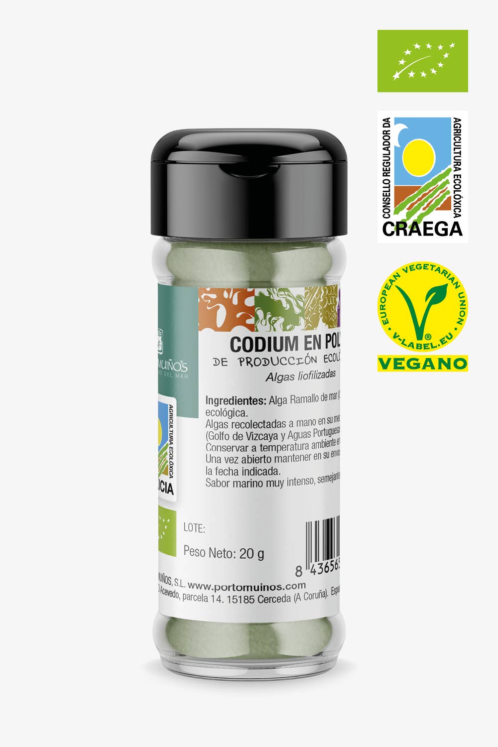 Porto-Muiños SL - Wholesale Dried/Dehydrated Vegetables - PET Codium seaweed powder ECO spice rack 200