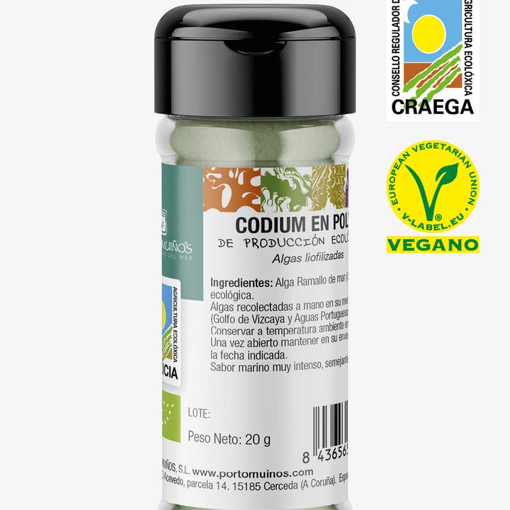 Porto-Muiños SL - Wholesale Dried/Dehydrated Vegetables - PET Codium seaweed powder ECO spice rack 20