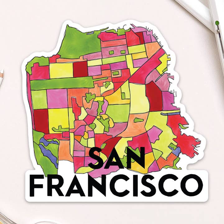 San Francisco Neighborhoods Sticker for wholesale by Terratorie Maps + Goods