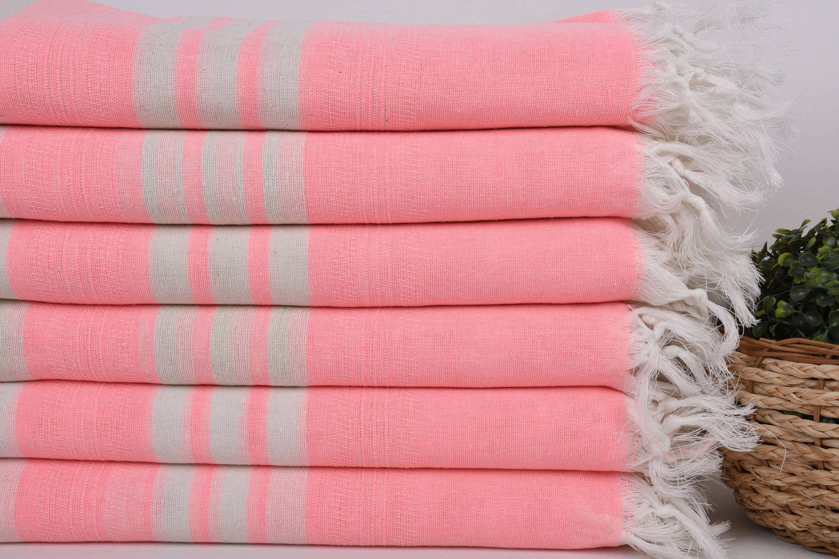 Organic Turkish Towels - Wholesale Beach Towel - Beach Towel, Bright Pink Striped Towel2