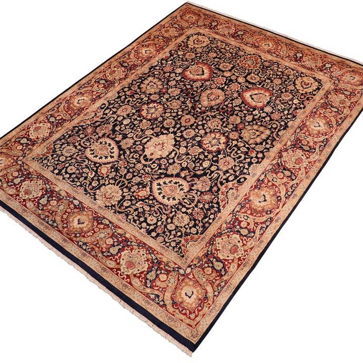 Tapete de Lã Antigo Tingido com Vegetais Anmol Agra David Azul/Vermelho - 2,46 m x 3,23 m por atacado de Arshs Fine Rugs