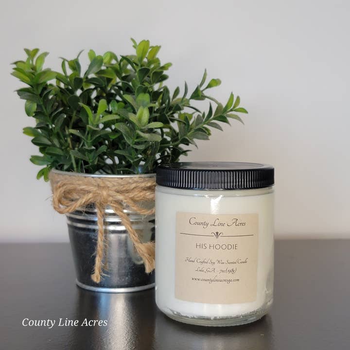 His Hoodie 7oz Soy Wax Candle for wholesale by County Line Acres