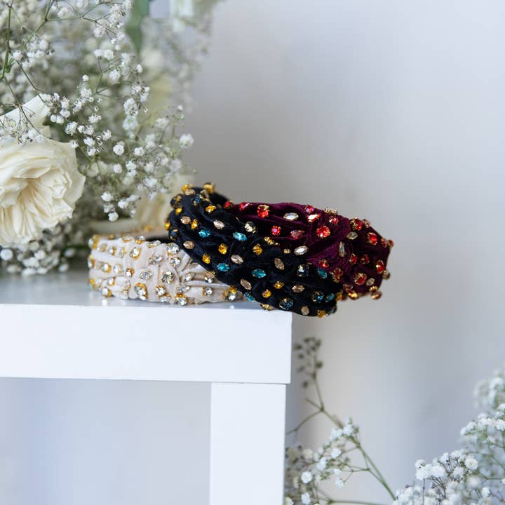 Headbands of Hope | One Purchased One Donated - Wholesale Fashion Headband - Women's - Traditional Knot Headband - Velvet Black Gem | Gift for her2