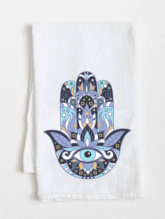 Blue Hamsa tea towel for wholesale by Brody's
