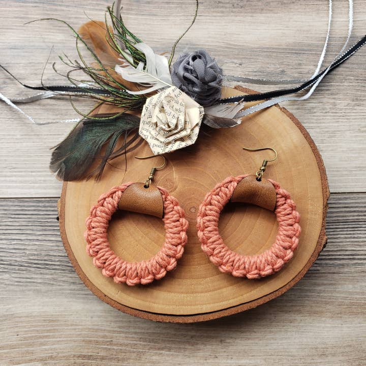 Gone Rogue Boutique - Wholesale Dangle Earrings - Spring Macrame hoop and leather earrings
