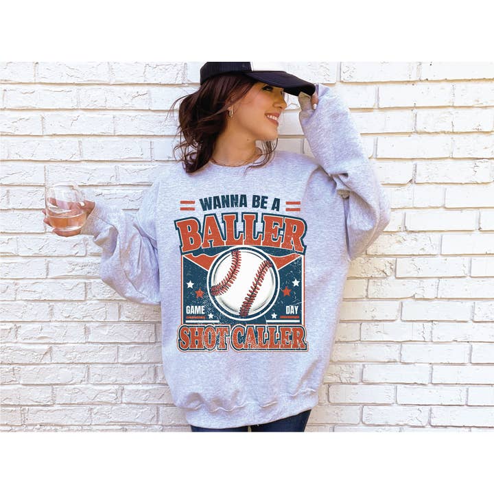 Southern Attitude Designs Inc - Wholesale Graphic Sweatshirt - Women's - Wanna Be A Baller - Baseball Athletic Grey0