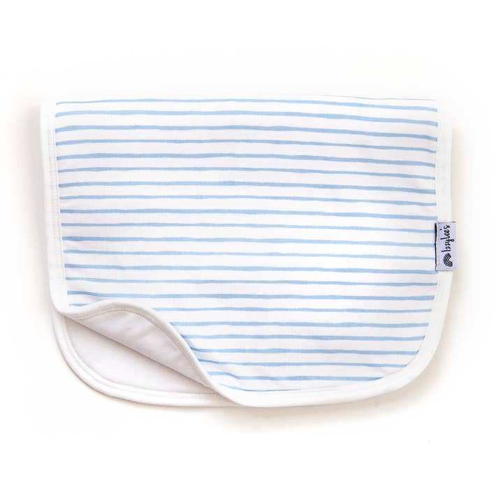 Sky Blue Stripe Organic Burp Cloth for wholesale by IzzyLee's