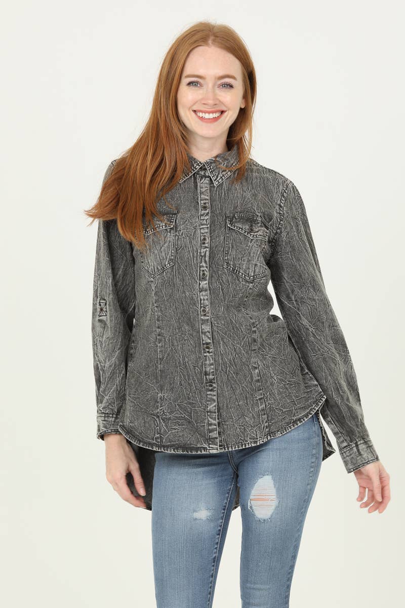 Nostalgia - Wholesale Button Down Shirt - Women's - N2N75-EMB DENIM BUTTON UP SHIRT WITH EMBROIDERED BACK DETAIL5