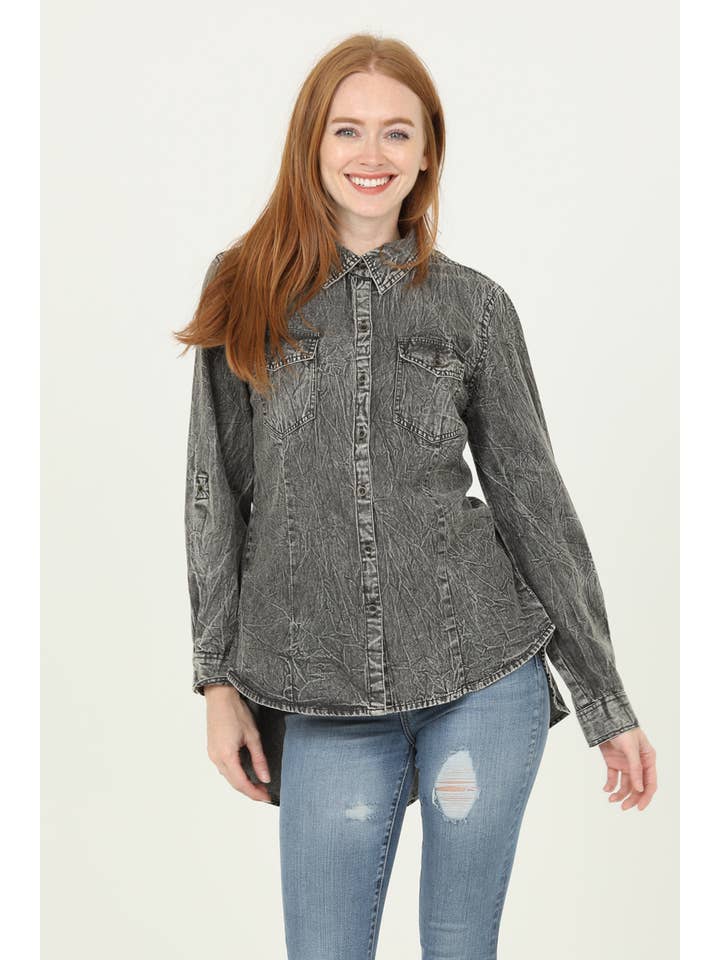 Nostalgia - Wholesale Button Down Shirt - Women's - N2N75-EMB DENIM BUTTON UP SHIRT WITH EMBROIDERED BACK DETAIL5