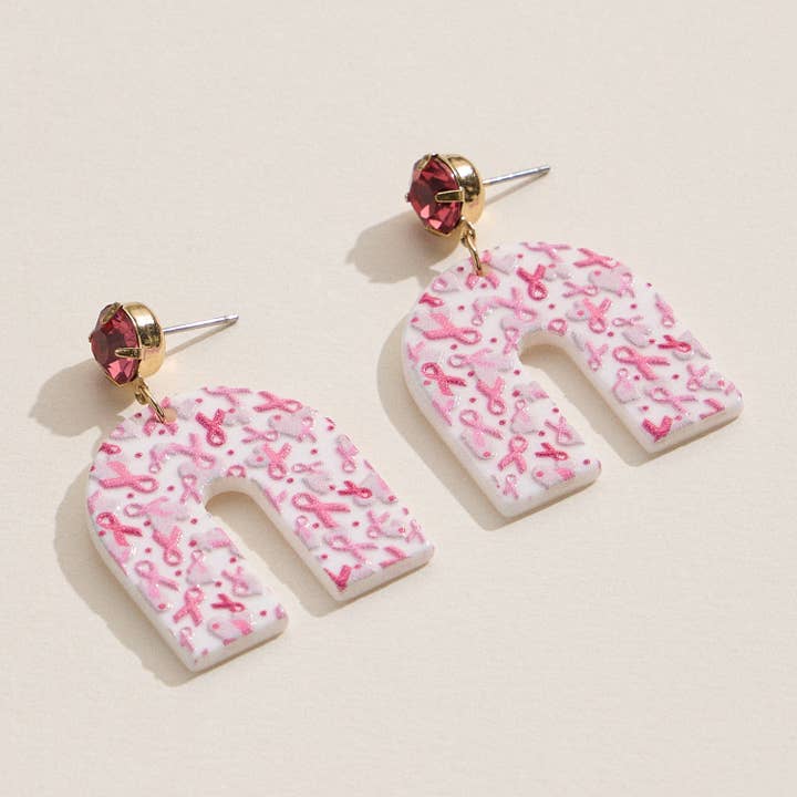 Pink Ribbon Arch Acrylic Earrings for wholesale by Lilla Haven