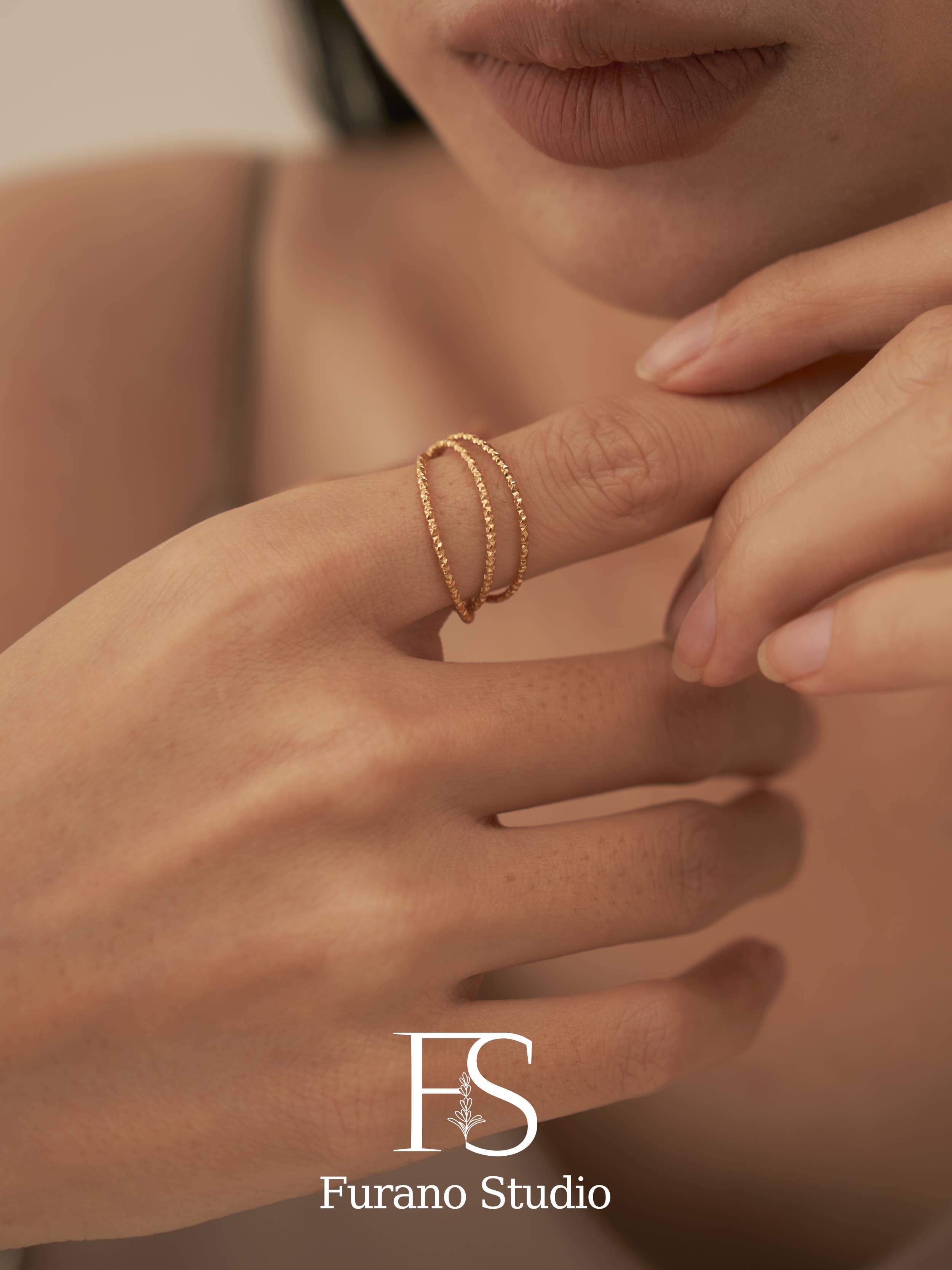 Furano Studio - Wholesale Band/Stacked Ring - Gold Woven Textured Triple Band Ring4