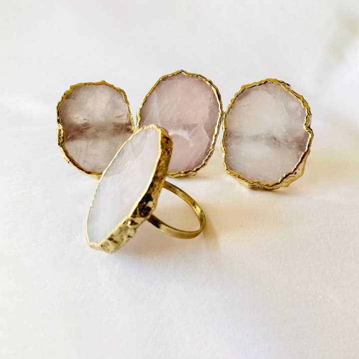 The Tangerine Store - Wholesale Napkin ring - Set of 4 Hand Rounded Rose Quartz Agate Napkin Rings2
