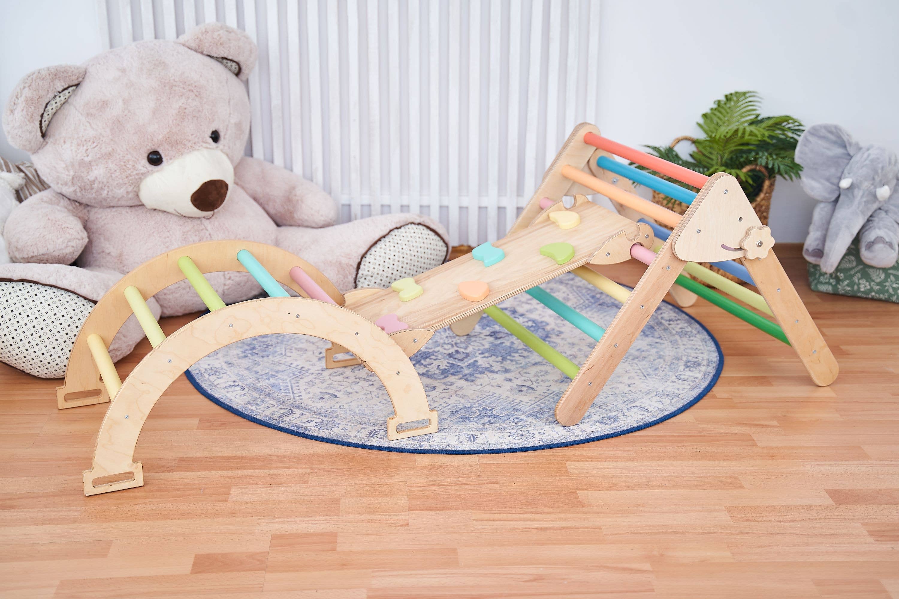 Farnora Decor – wholesale Träleksak - Barn – Montessori Lekgym för barn Set (båg+ramp+bräda) Pastell Min2