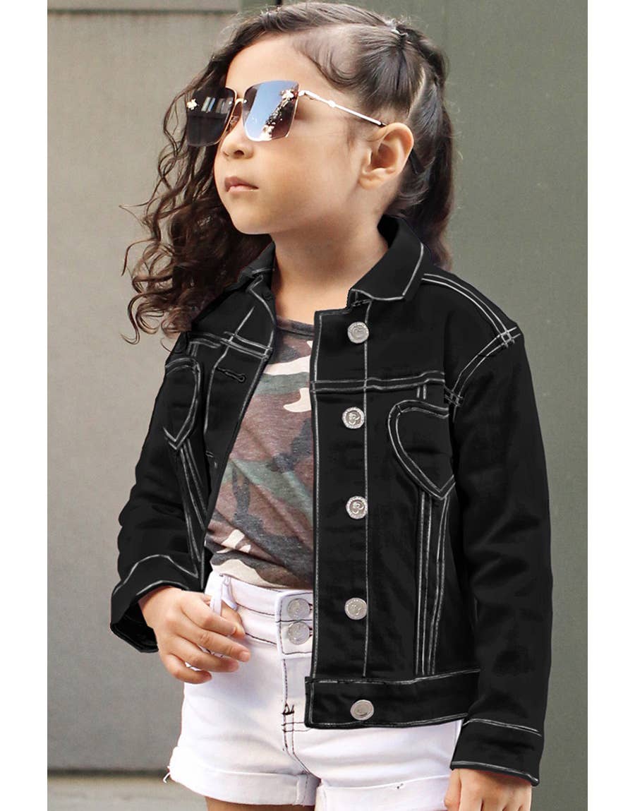 Cutie Patootie Clothing - Vente Veste en jean – enfant - Veste en denim coloré pour fille avec poche cœur7