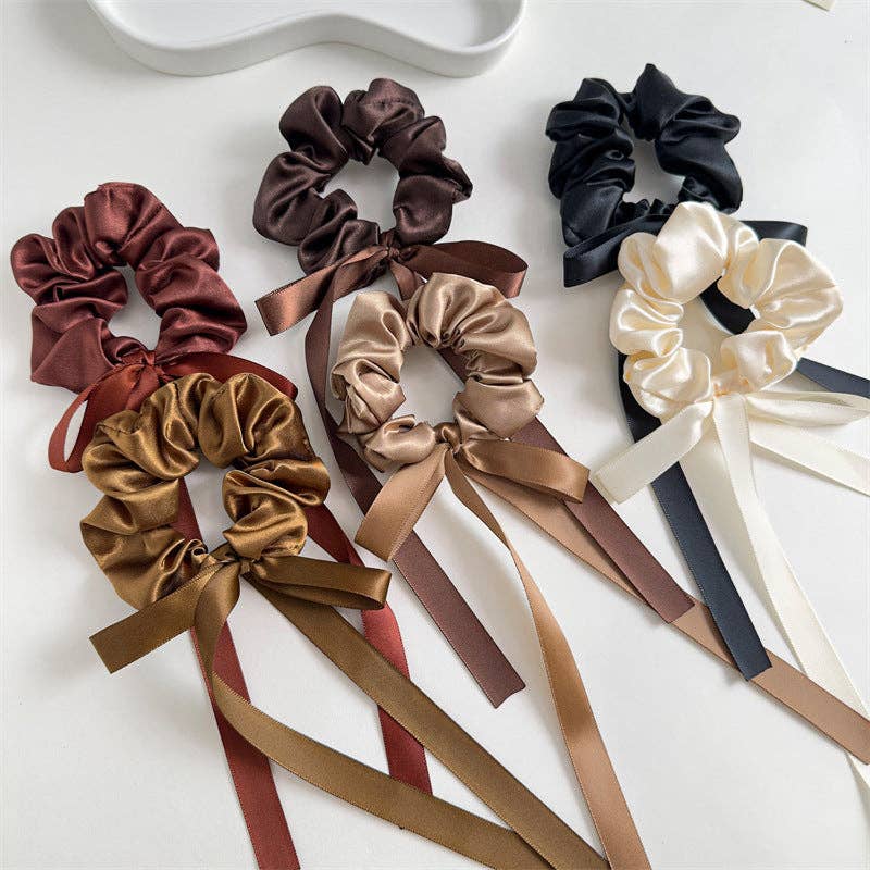WEST AUSSIE SUPPLIES - Wholesale Scrunchie - Women's - Ribbon Bow Scrunchie Set in Satin, 6 Colors1