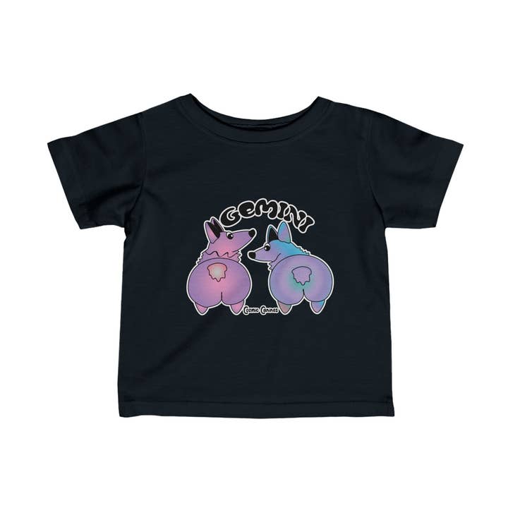 Gemini Dog Zodiac Cartoon T-shirt van fijn jersey voor kinderen voor wholesale door Cozmic Canines