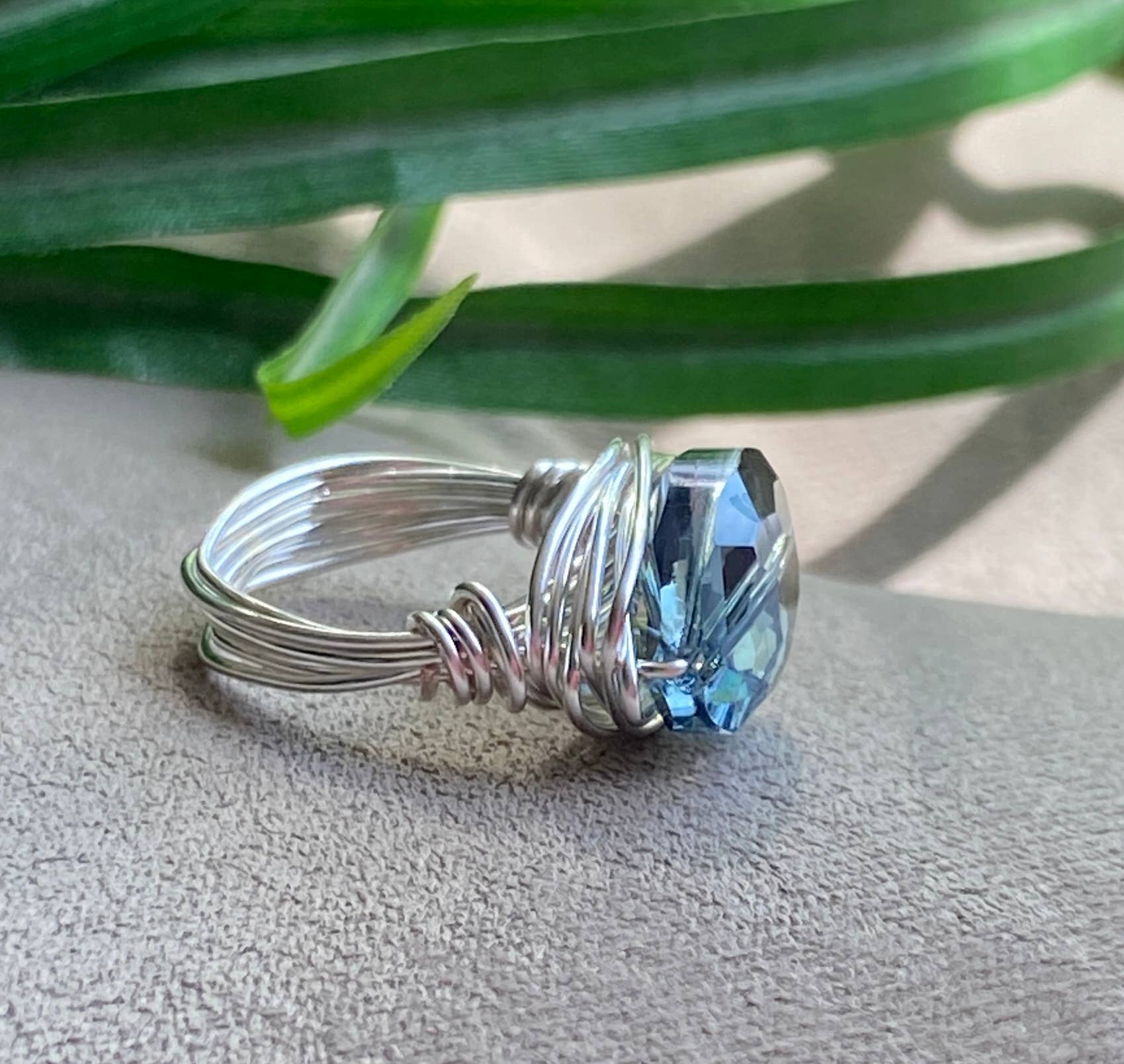 Marble Designs Jewelry - Wholesale Cocktail/Statement Ring - Blue Oval Crystal Silver Wire Wrapped Ring2