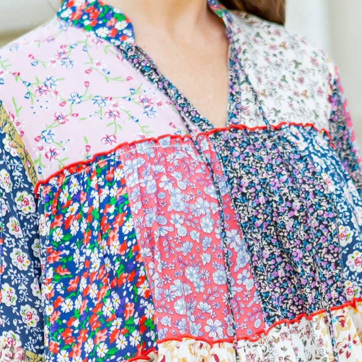 Multicolor Túnica de Patchwork Floral Multicolor Boho con Capas EN TALLA GRANDE de venta al por mayor en Faire3