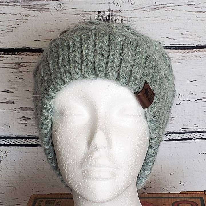 Sage Alpaca Blend Wool Crochet Hat with Pom for wholesale by A Farm Girl by Tess