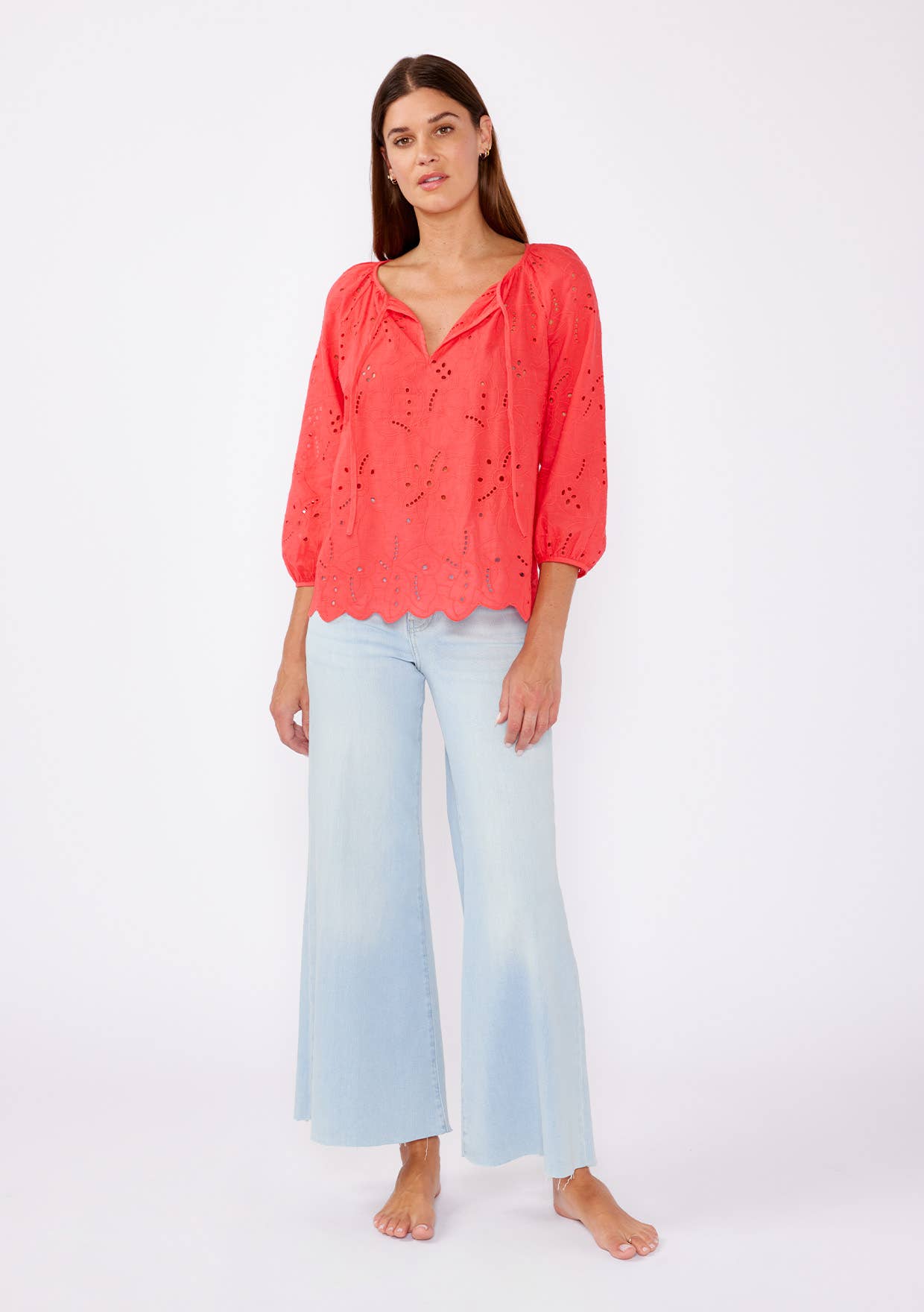 Lovestitch - Wholesale Blouse - Women's - Raglan Long Sleeve Blouse with Floral Eyelet Details8