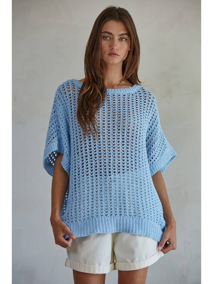 By Together - Wholesale Knit Sweater - Women's - W1792 | Knit Sweater Cotton Fishnet See Through Pullover Top