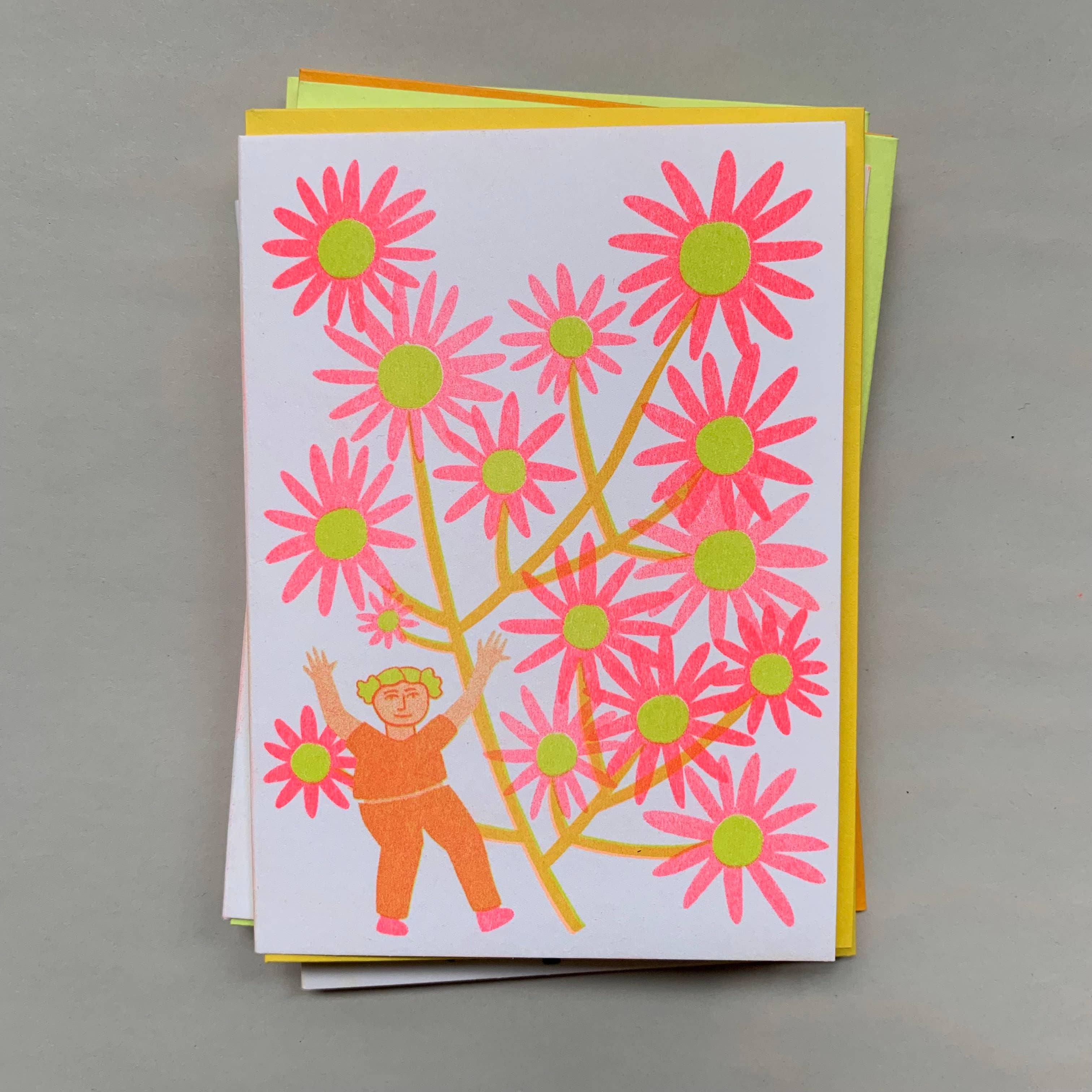 Katie Blanchard Art + Works – wholesale Everyday greeting card – Aster - Blooming Risograph Mini (4-bar) Card2