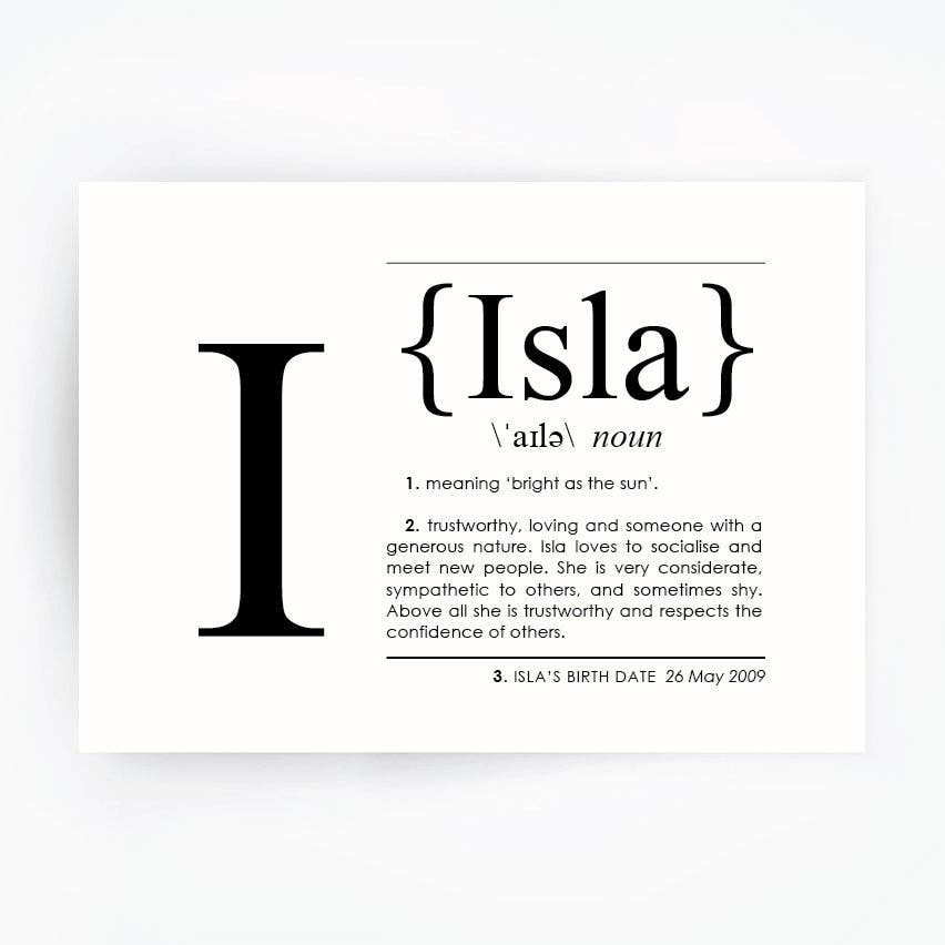The Artisan Gift Co. - Wholesale Art print - Name Definition Art Print ISLA - Hand Foiled Print4