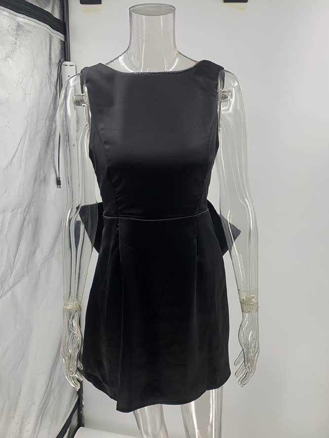 Pure Black Backless Satin Bow Dress JRM107 for wholesale on Faire5