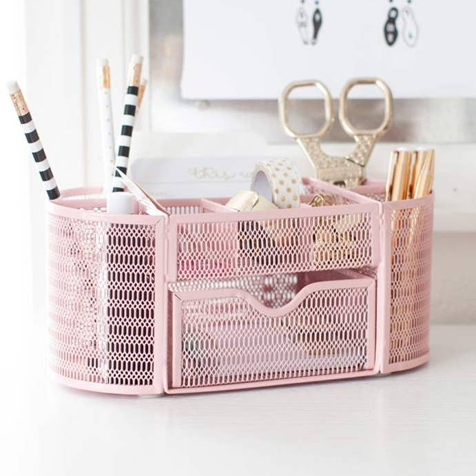 Fontvieille Pink Desk Organizer with Drawer for wholesale by Blu Monaco