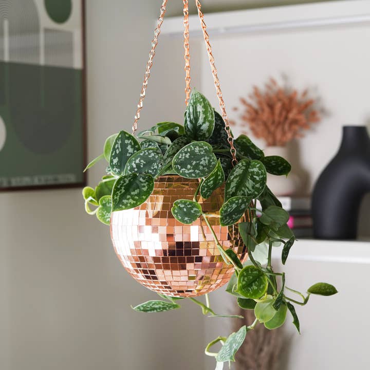 Disco Ball Hanging Planter - Rose Gold (8in) for wholesale by Bubblegum Stuff US