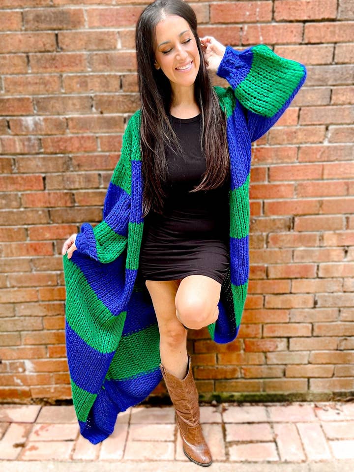 Oversized Chunky Striped Balloon Sleeve Duster for wholesale by Girl Code Couture