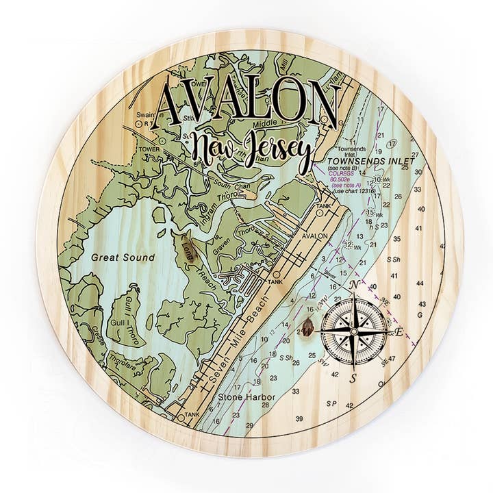 Map Mom - Wholesale Map - Avalon, NJ 18" Wood Circle Map