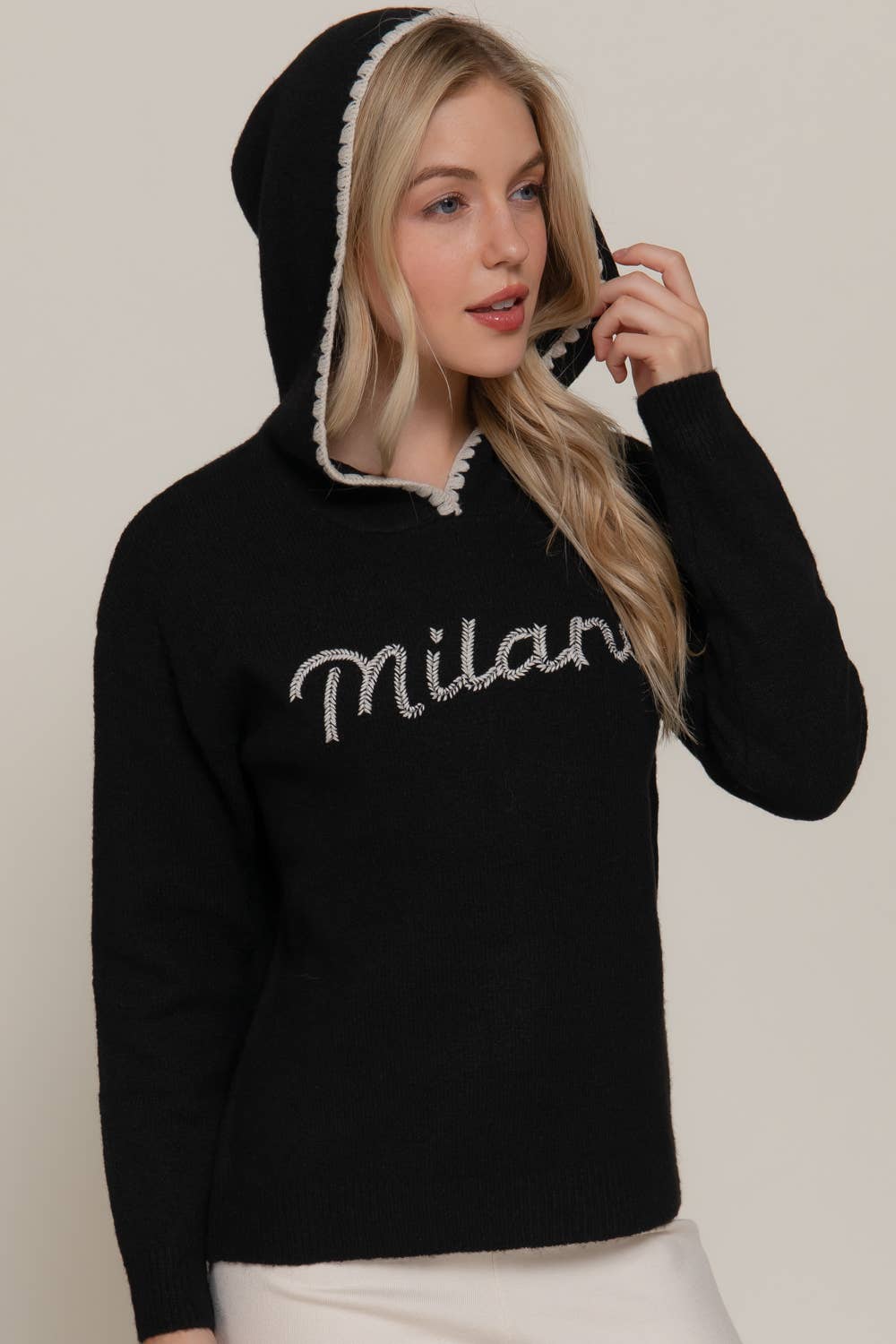 Active Basic | Active USA - Vente Pull en maille – femme - Sweat à capuche à manches longues avec détail de couture et lettres0
