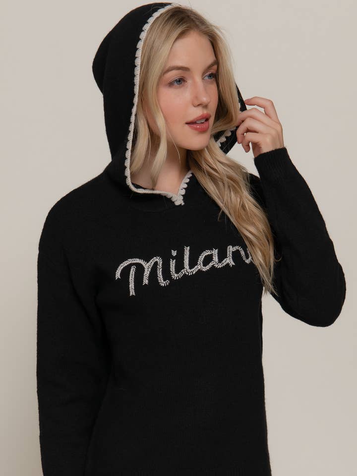 Active Basic | Active USA - Vente Pull en maille – femme - Sweat à capuche à manches longues avec détail de couture et lettres0