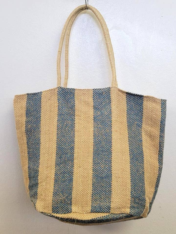 ONE-OF-A-KIND JUTE TOTE BLU for wholesale by Ricki designs