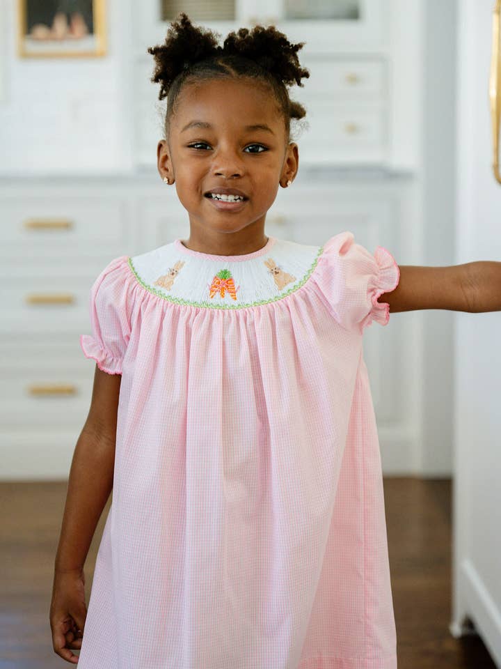 Easter Bunny and Carrots Smocked Helen Dress for wholesale by Ruth and Ralph