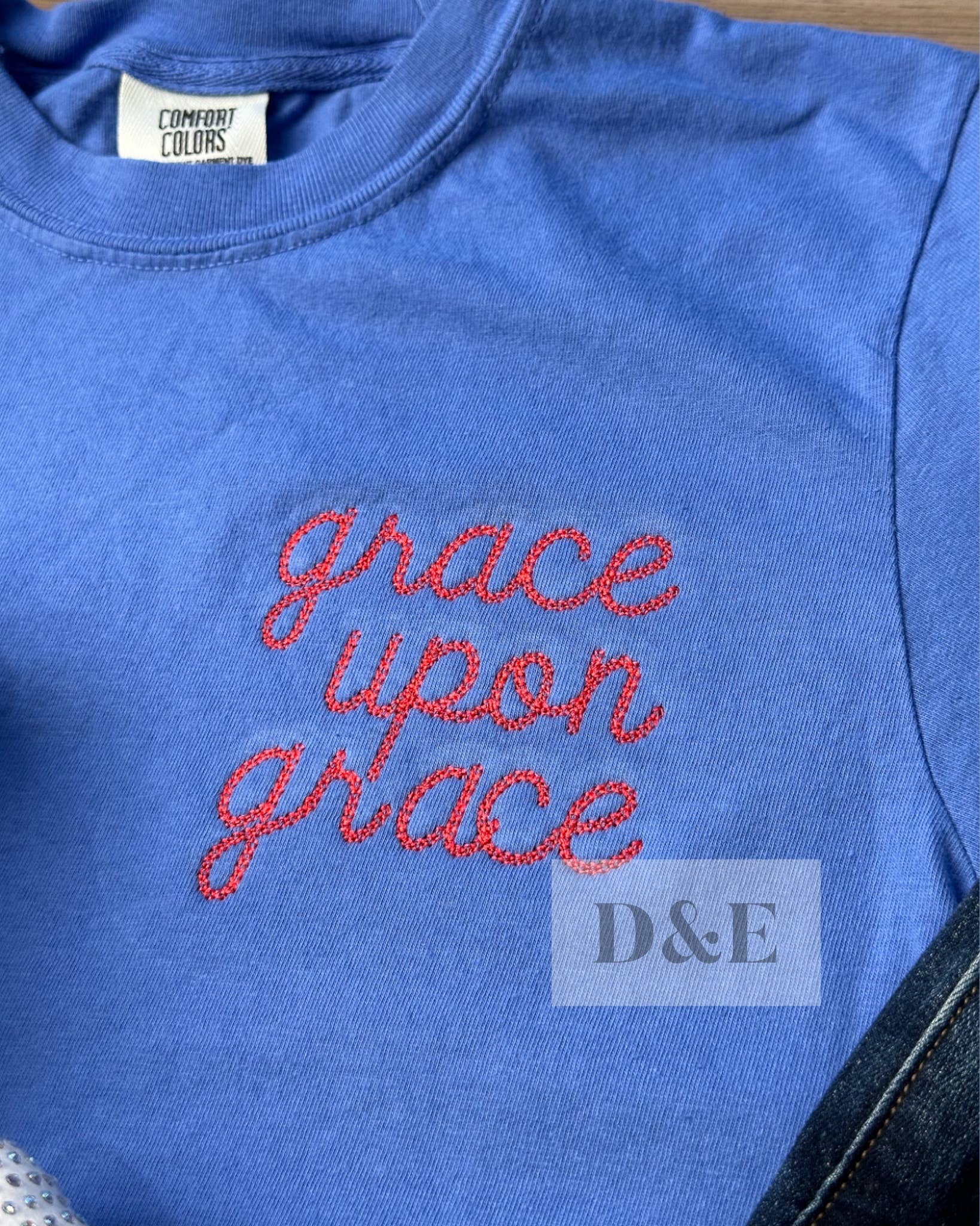 D&E Tees - Wholesale T-Shirt - Women's - Grace Upon Grace Embroidery Comfort Color Tee1