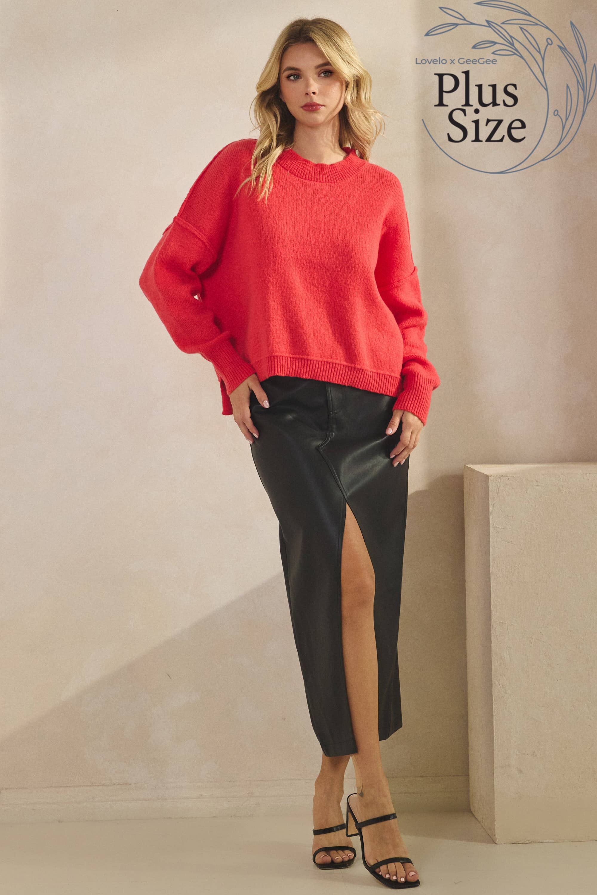 GeeGee x Lovelo - Wholesale Skirt - Women's - Plus Faux Leather Midi Skirt MS50582PL16