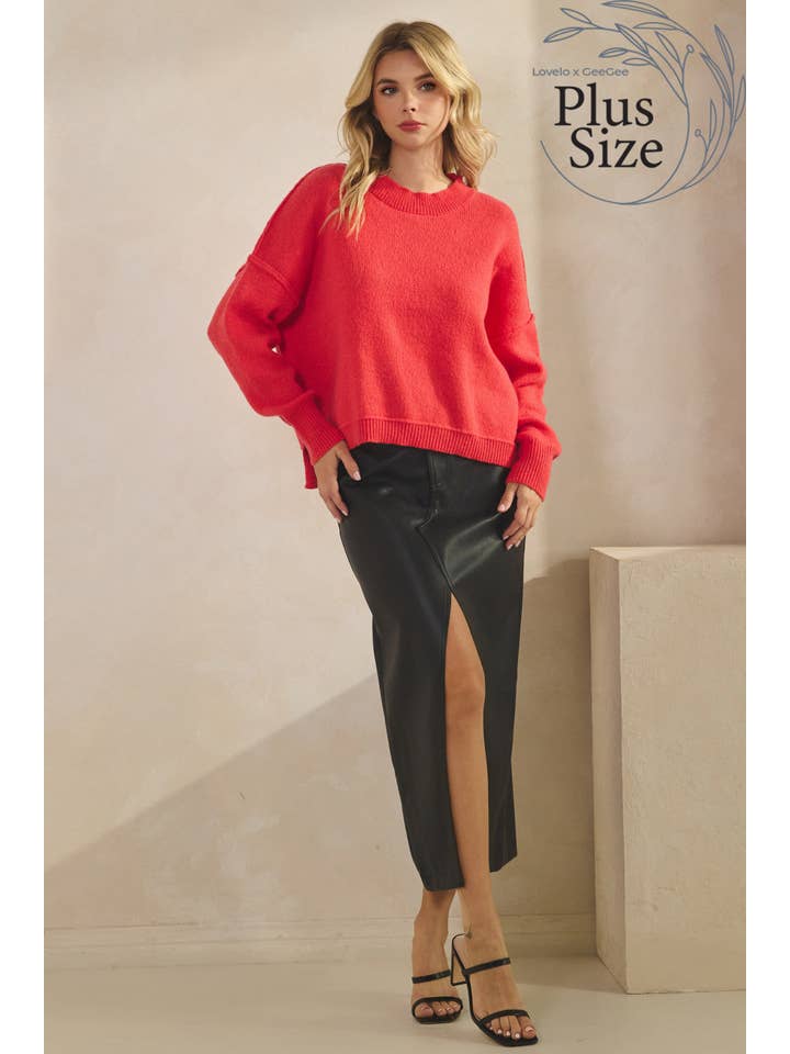 GeeGee x Lovelo - Wholesale Skirt - Women's - Plus Faux Leather Midi Skirt MS50582PL16