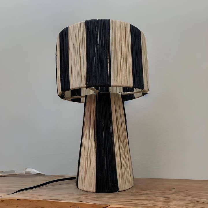 HandHappiness - Wholesale Accent/Desk Lamp - Raffia Lamp with Natural and Black Lampshade - Moroccan1