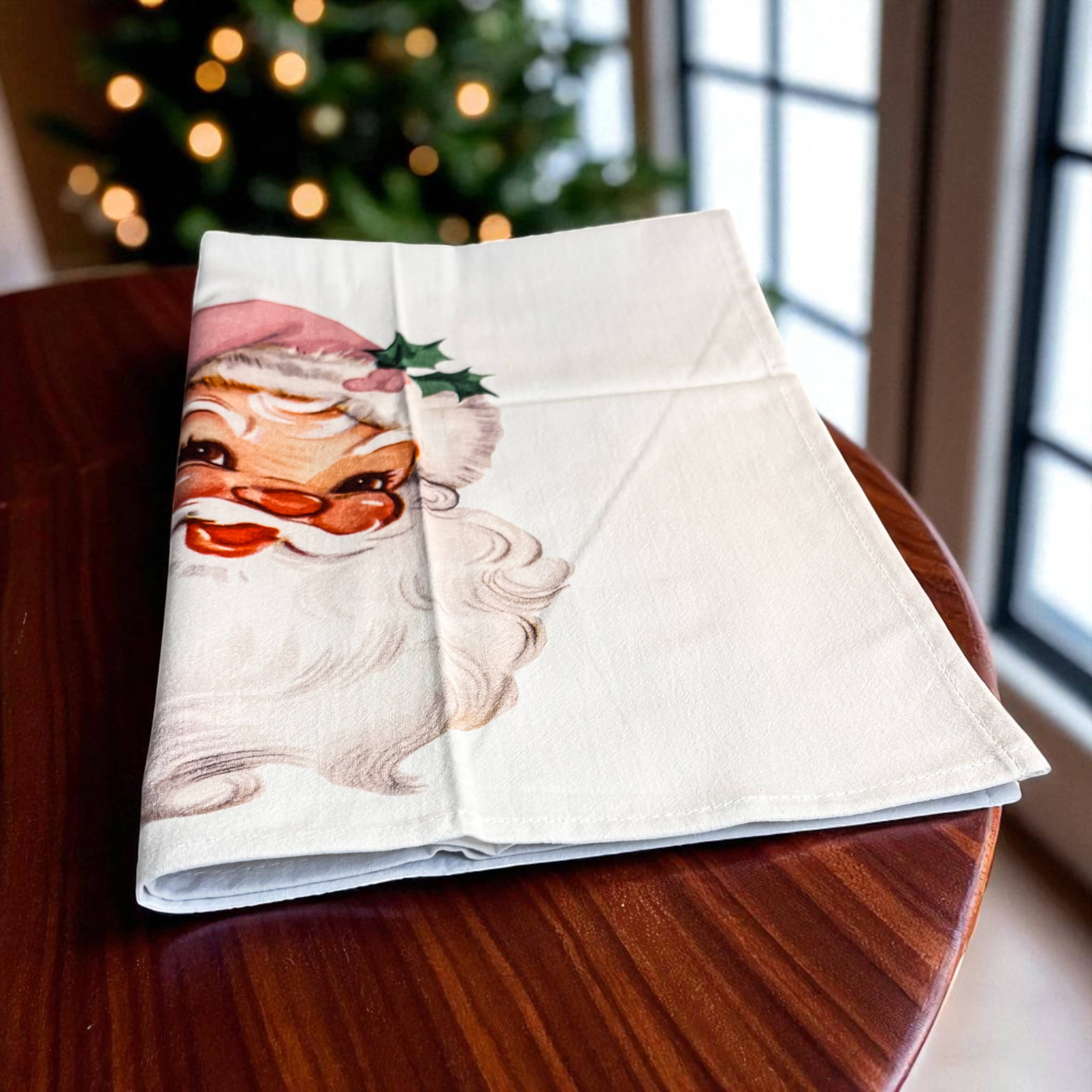 Gia Roma - Wholesale Tea Towel - Vintage Santa Holiday Kitchen Towel & Decor | Pink Christmas25