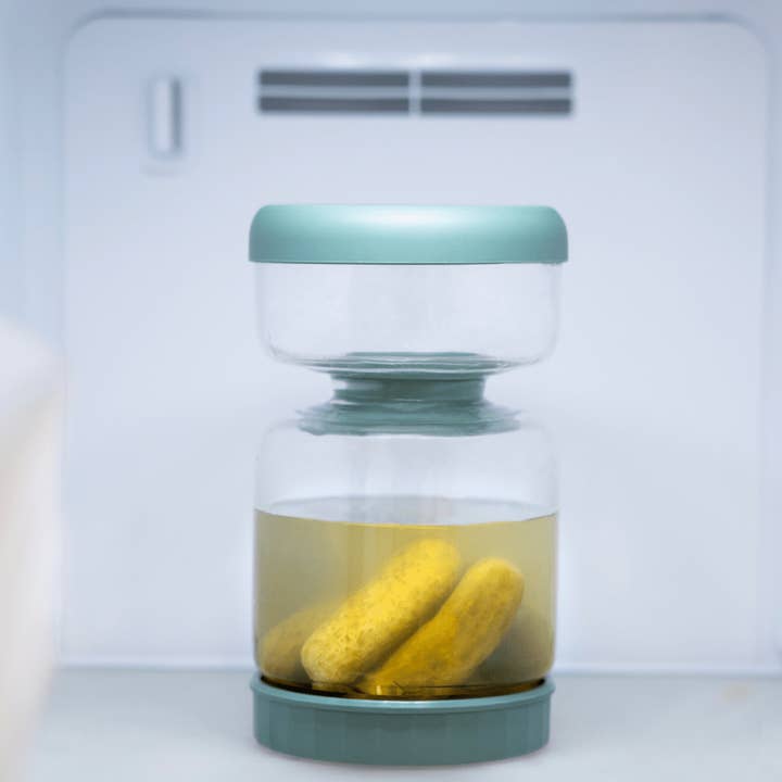 Genicook Product LLC - Wholesale Jar - Genicook Dual-Part Glass Pickle Jar: The Flip-Over, Mess-Free Serving, Hand Blown Glass, Food Preserver (White Color)